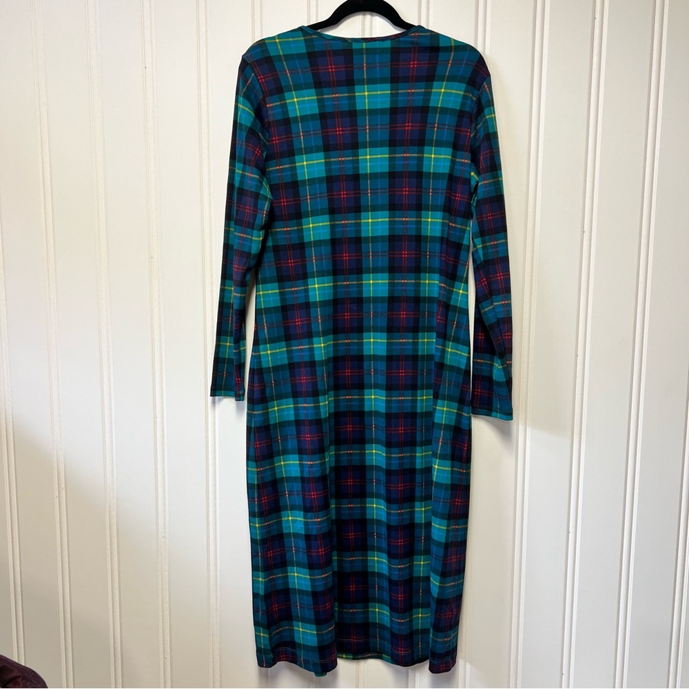 Lands End Plaid Cotton Dress M 10-12 Long Sleeve Midi Casual Fall Tartan - Picture 6 of 6